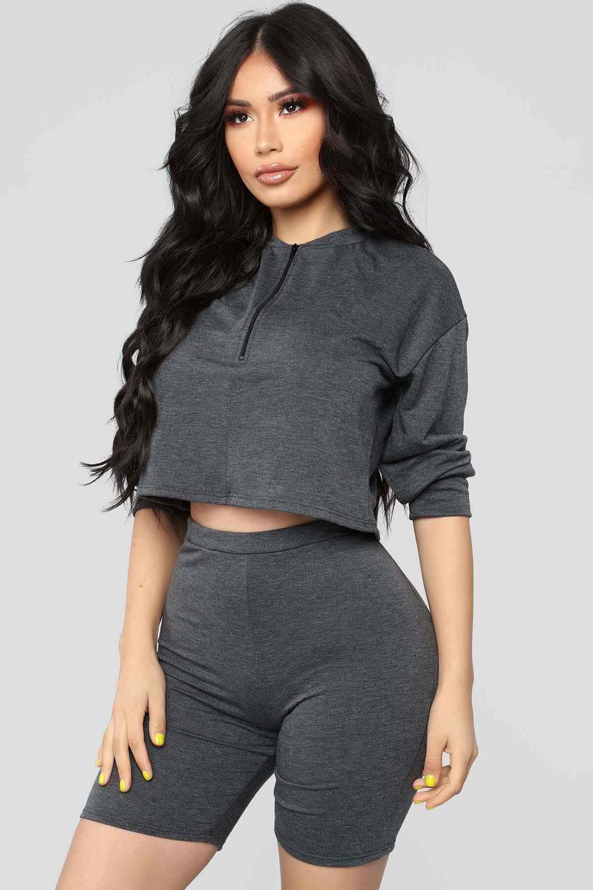 Merry See Penye Şortlu Fermuarlı Alt Üst Pijama Takım Gri
