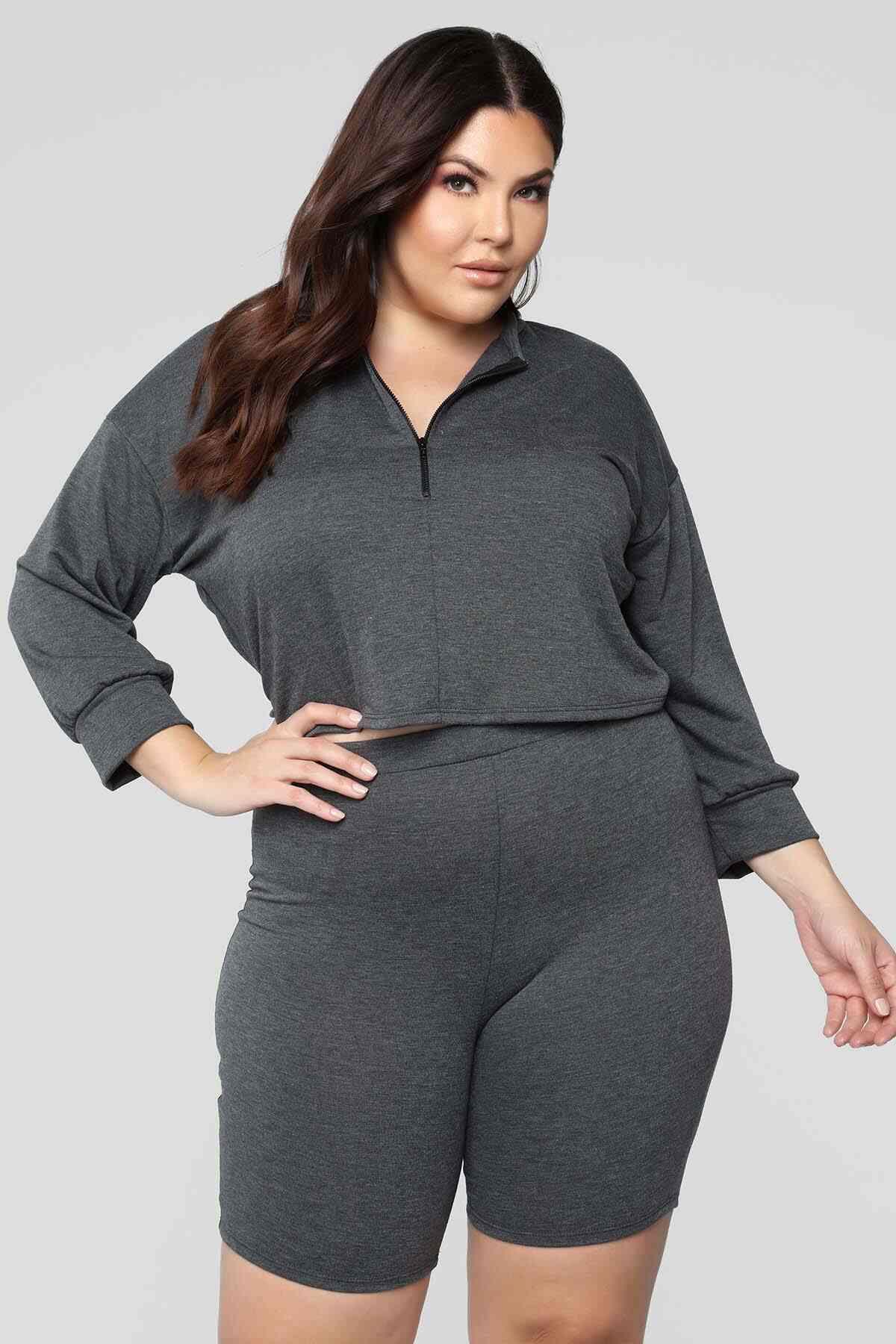 Merry See Penye Şortlu Fermuarlı Alt Üst Pijama Takım Gri