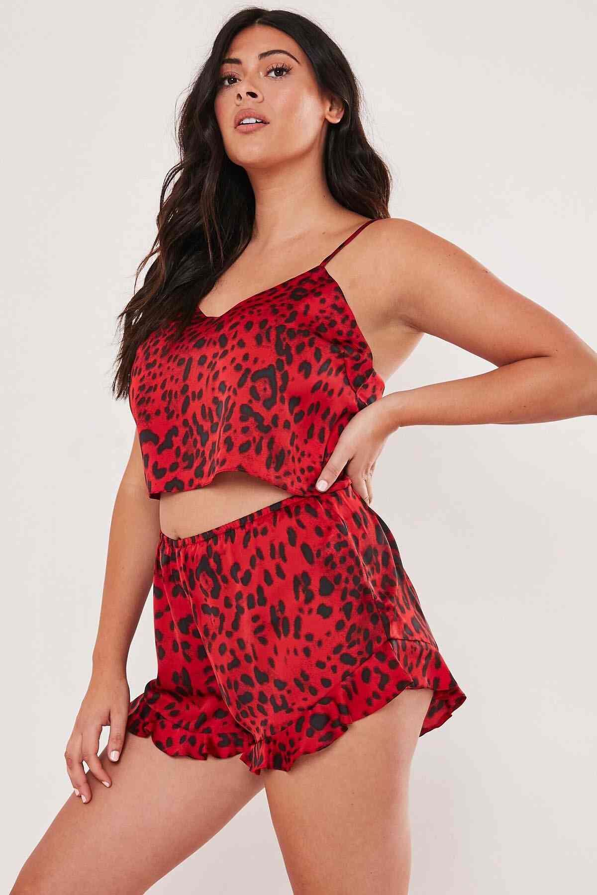 Merry See Saten Baskılı Şortlu Pijama Takım Çok Renkli