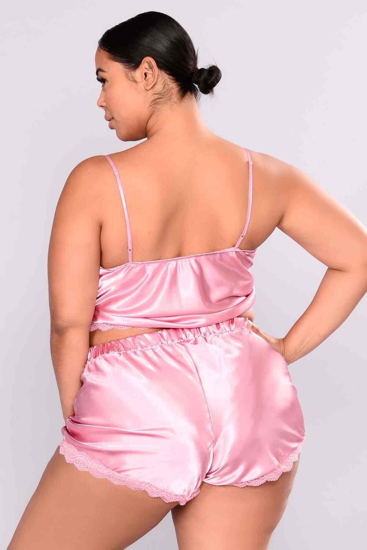 Merry See Saten Dantelli Şortlu Pijama Takım Pembe