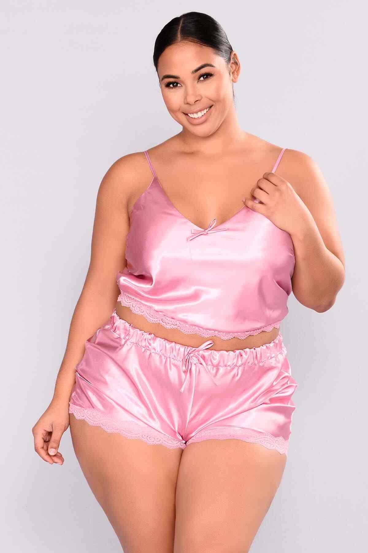 Merry See Saten Dantelli Şortlu Pijama Takım Pembe