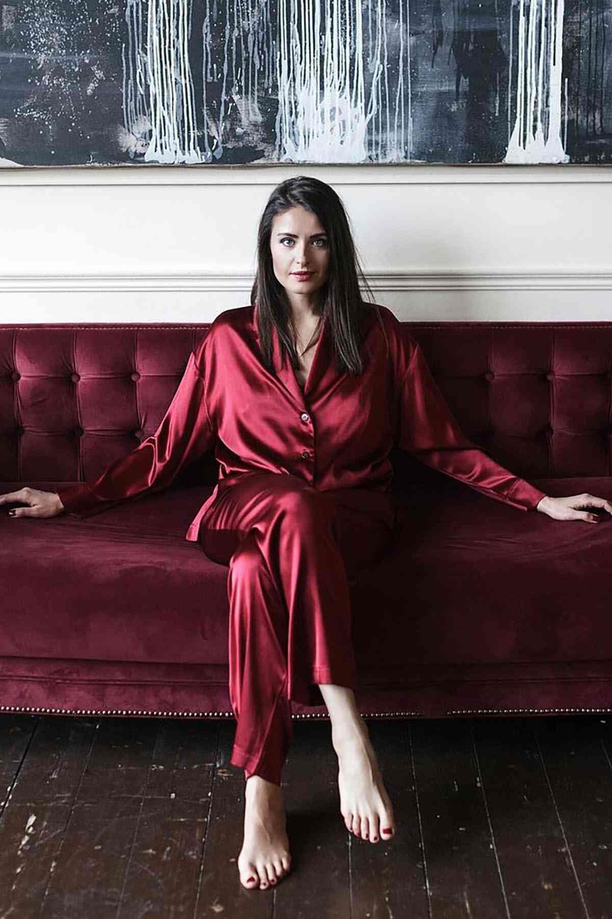 Merry See Saten Pijama Takım Kırmızı