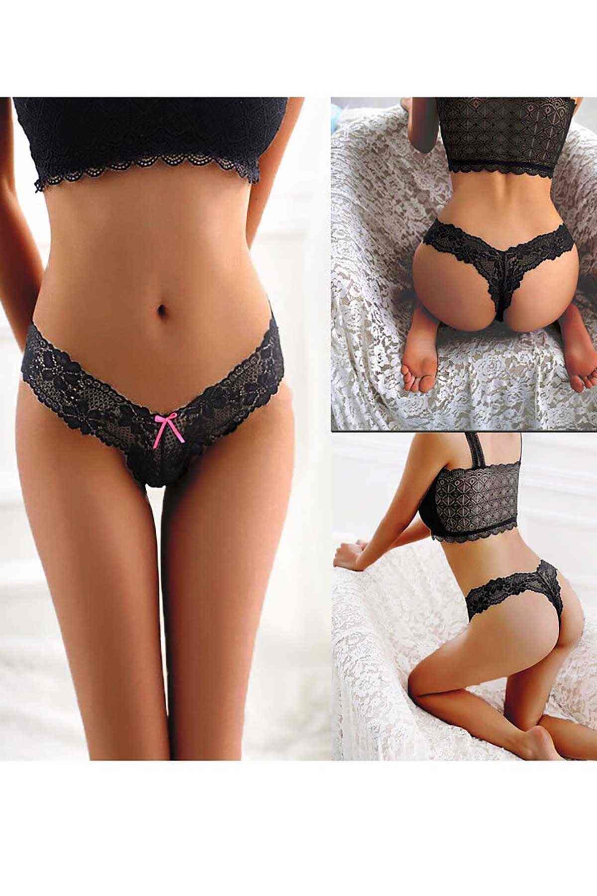 Merry See Sexy Dantel Külot iç giyim Siyah