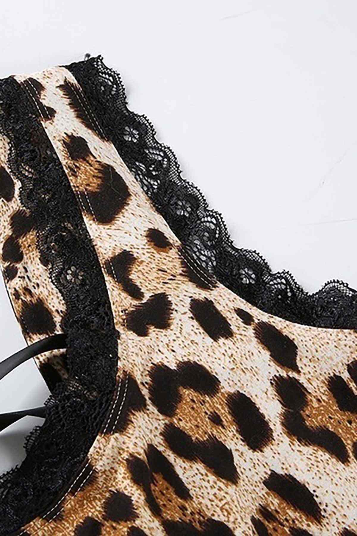 Merry See Sırt Detaylı Leopar Body Gecelik iç giyim Çok Renkli
