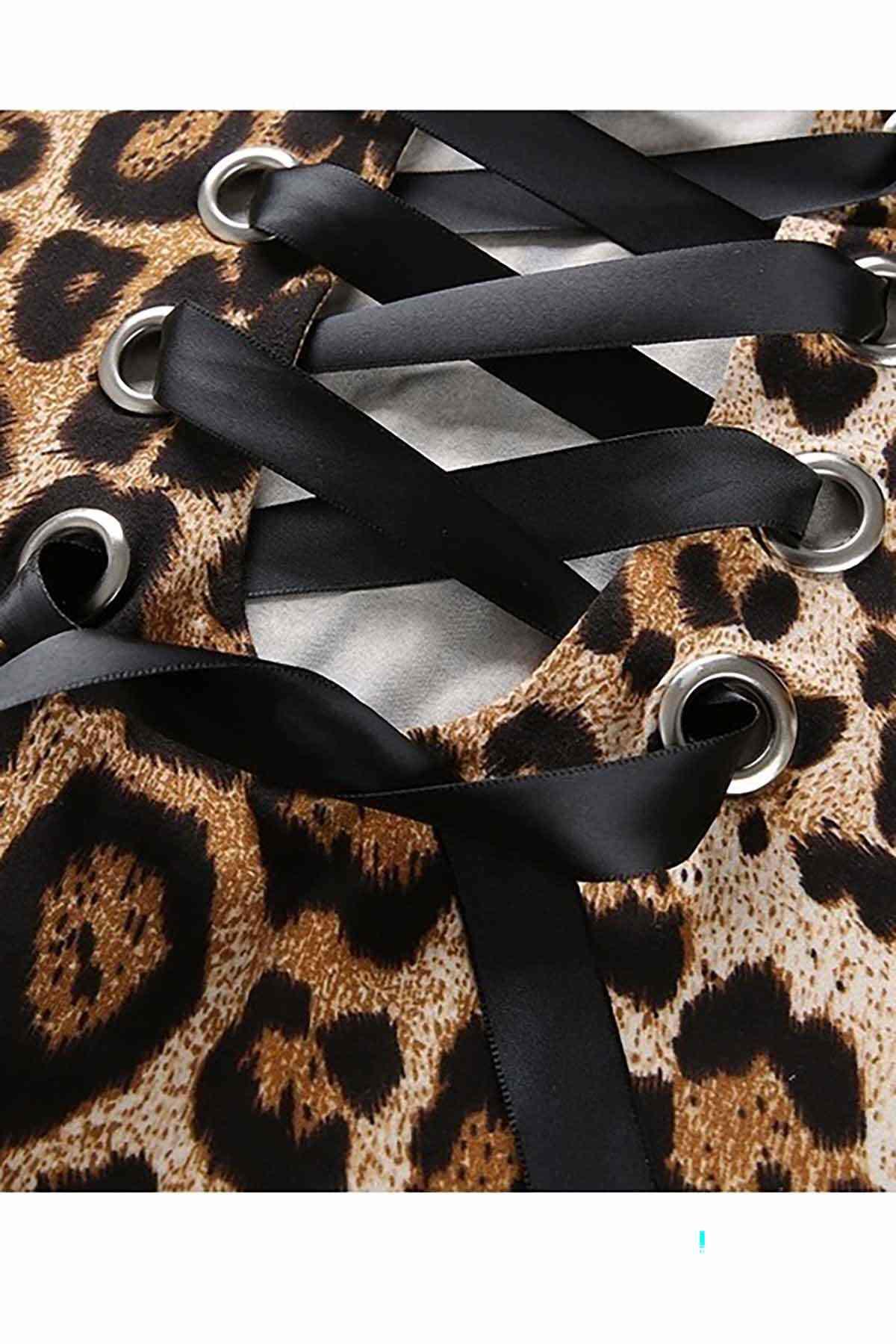 Merry See Sırt Detaylı Leopar Body Gecelik iç giyim Çok Renkli
