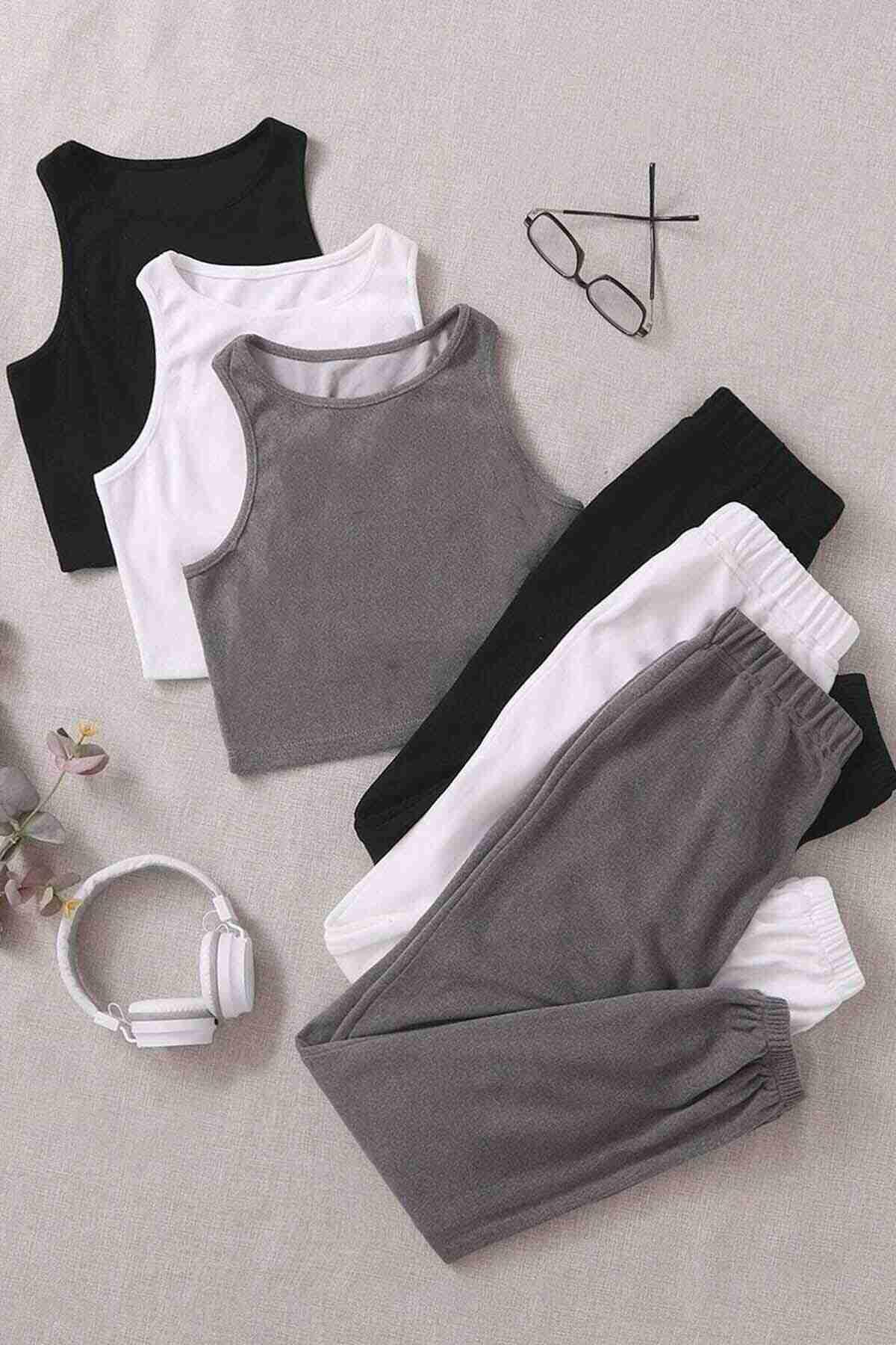 Merry See Tek Renk 1 Takım Kolsuz Polarlı Alt Üst Pijama Takımı Beyaz