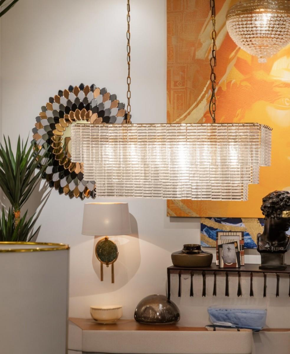 Malia 103 cm Dikdörtgen Cam Avize