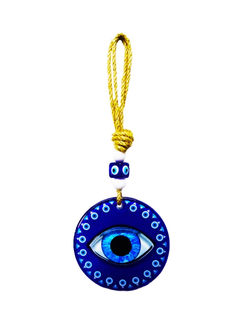 10X20cm Fusion Glass Evil Eye Wall Decoration with Natural Rope and Pattern