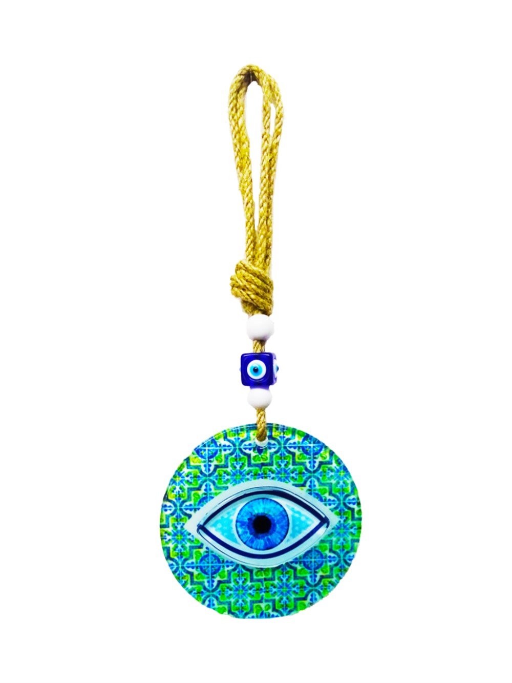 10X20cm Fusion Glass Evil Eye Wall Decoration with Natural Rope and Pattern
