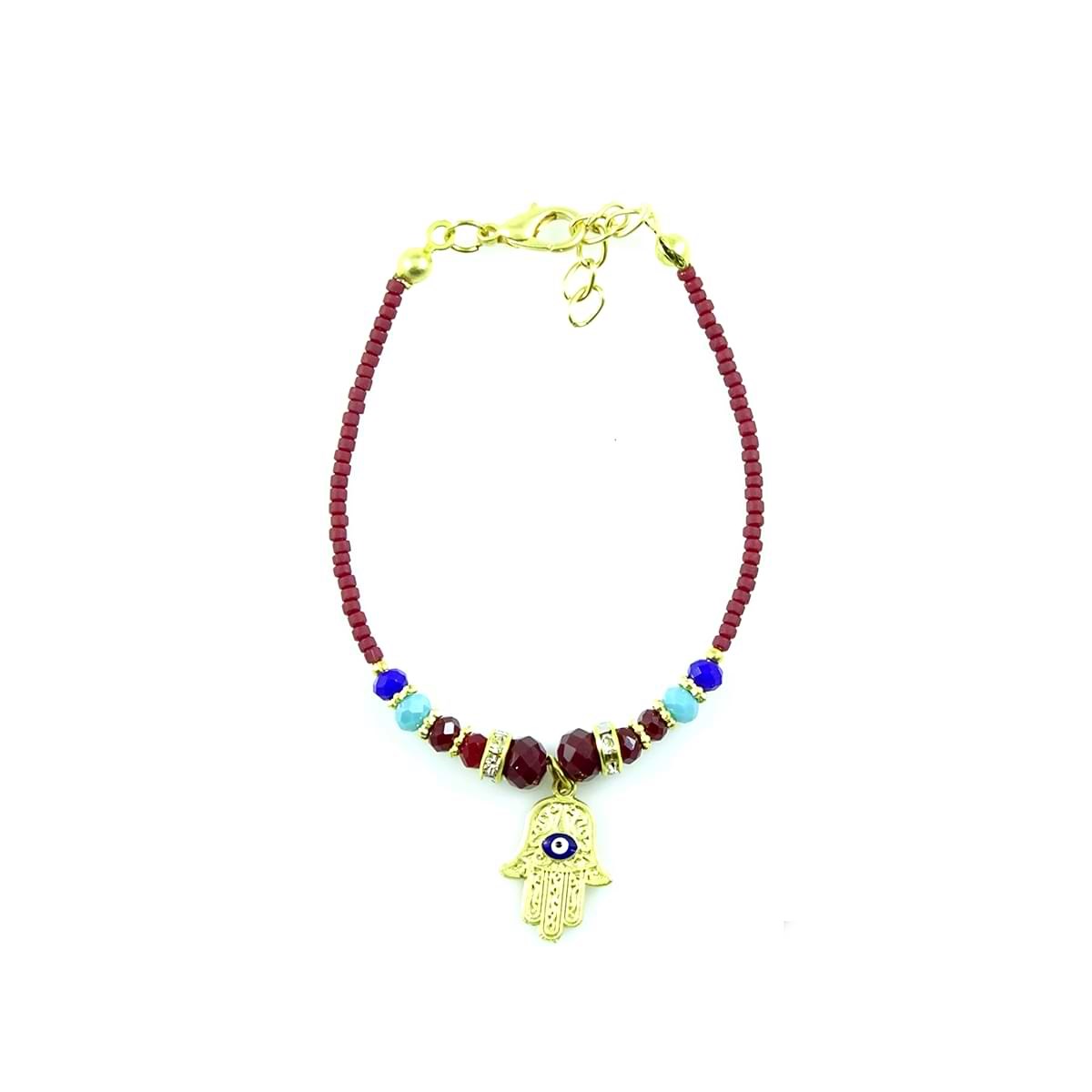 Afghan Beads Bracleet with Hand of Fatima Symbol (12 Pack)