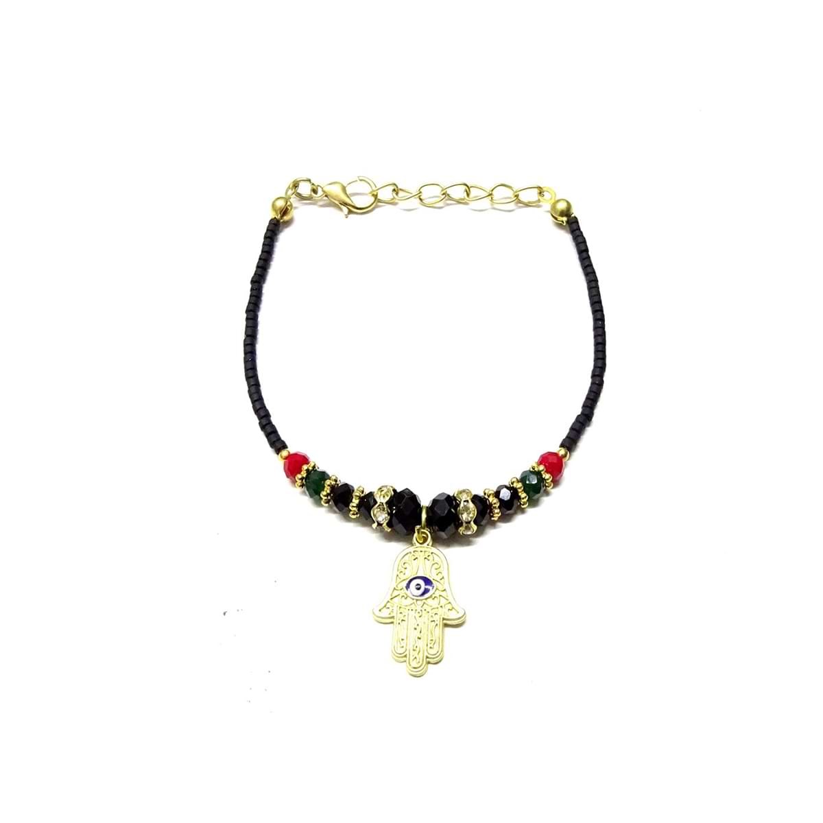 Afghan Beads Bracleet with Hand of Fatima Symbol (12 Pack)