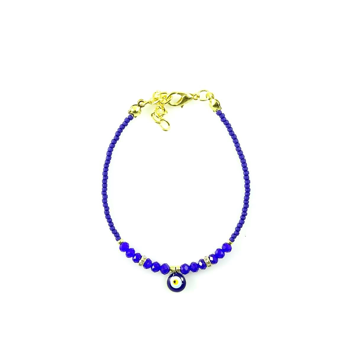 Crystal Afghan Beads Bracelet with Small Evil Eye Pendant (12 Pack)