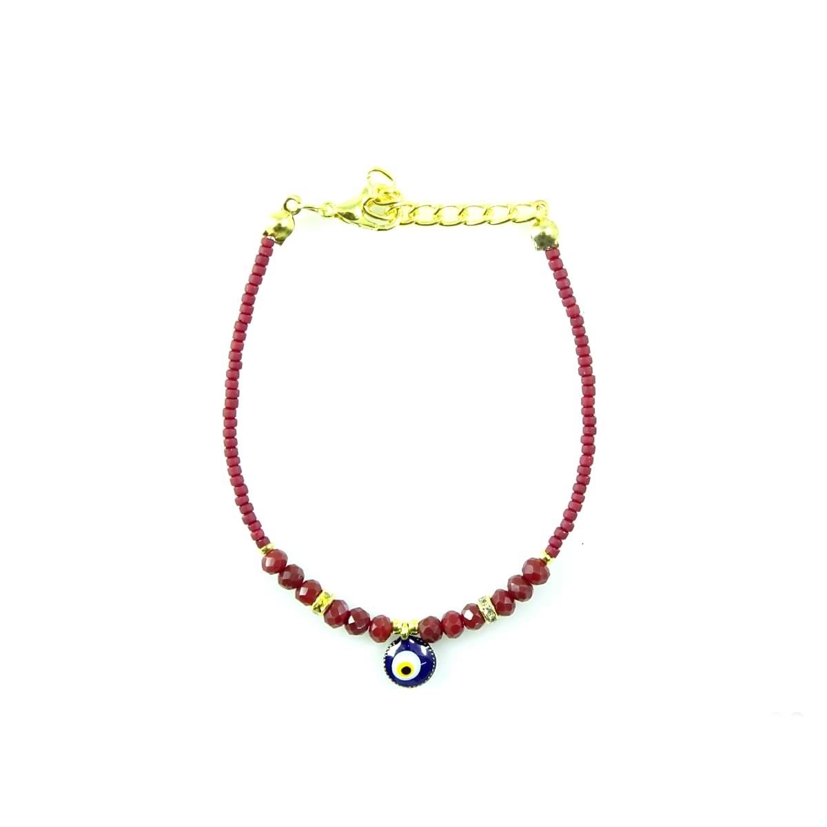 Crystal Afghan Beads Bracelet with Small Evil Eye Pendant (12 Pack)