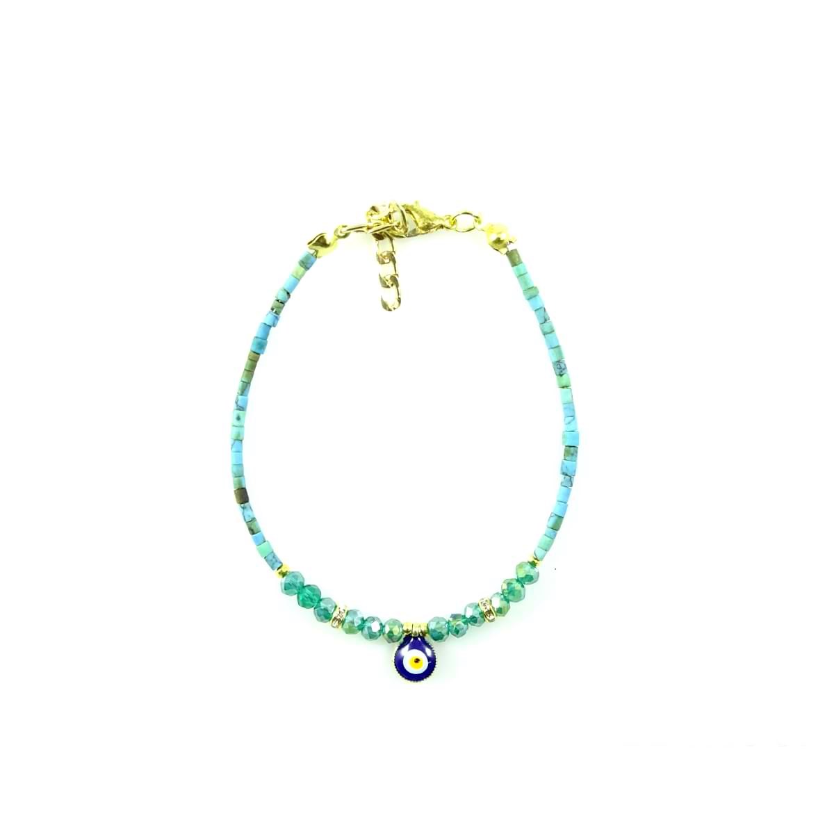 Crystal Afghan Beads Bracelet with Small Evil Eye Pendant (12 Pack)