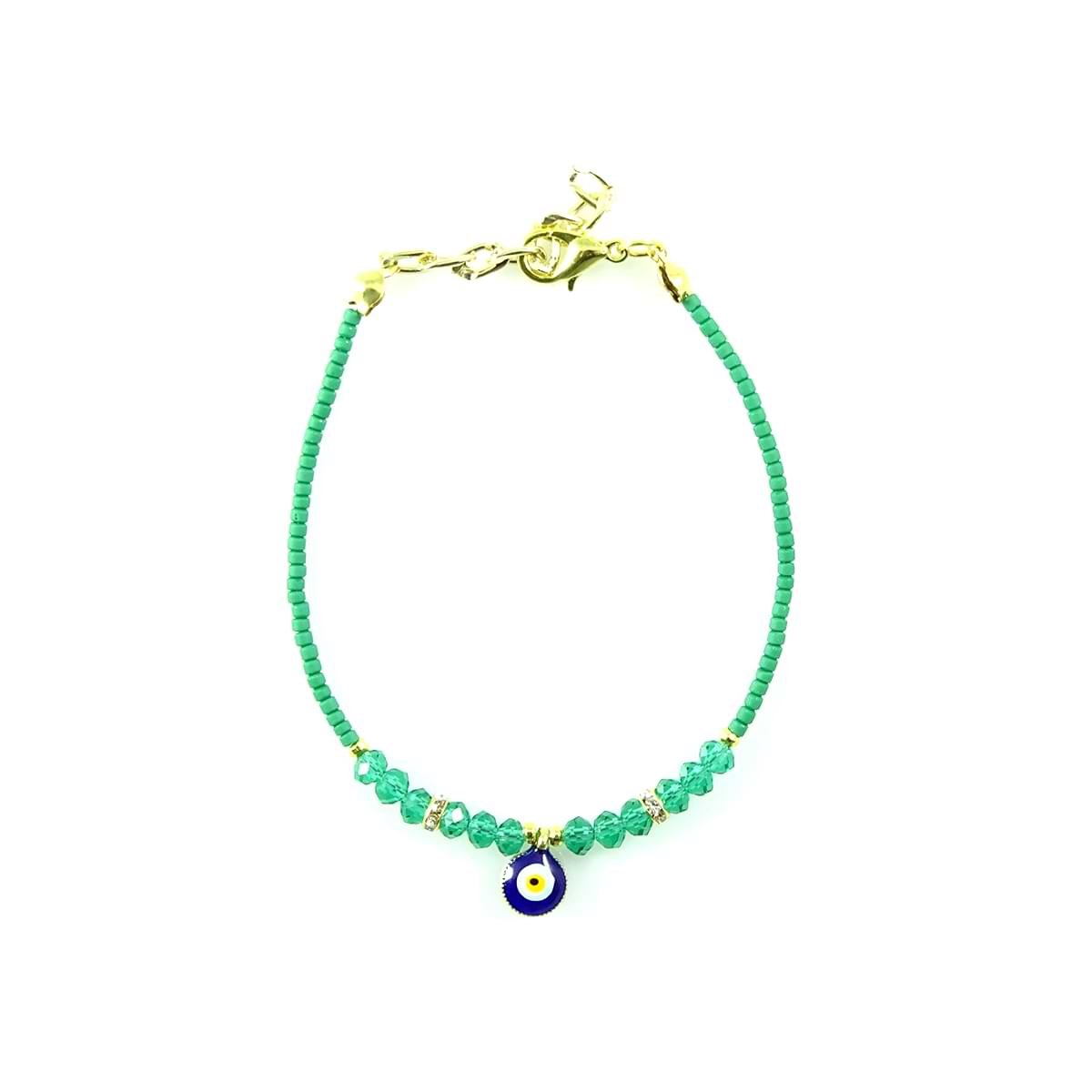 Crystal Afghan Beads Bracelet with Small Evil Eye Pendant (12 Pack)