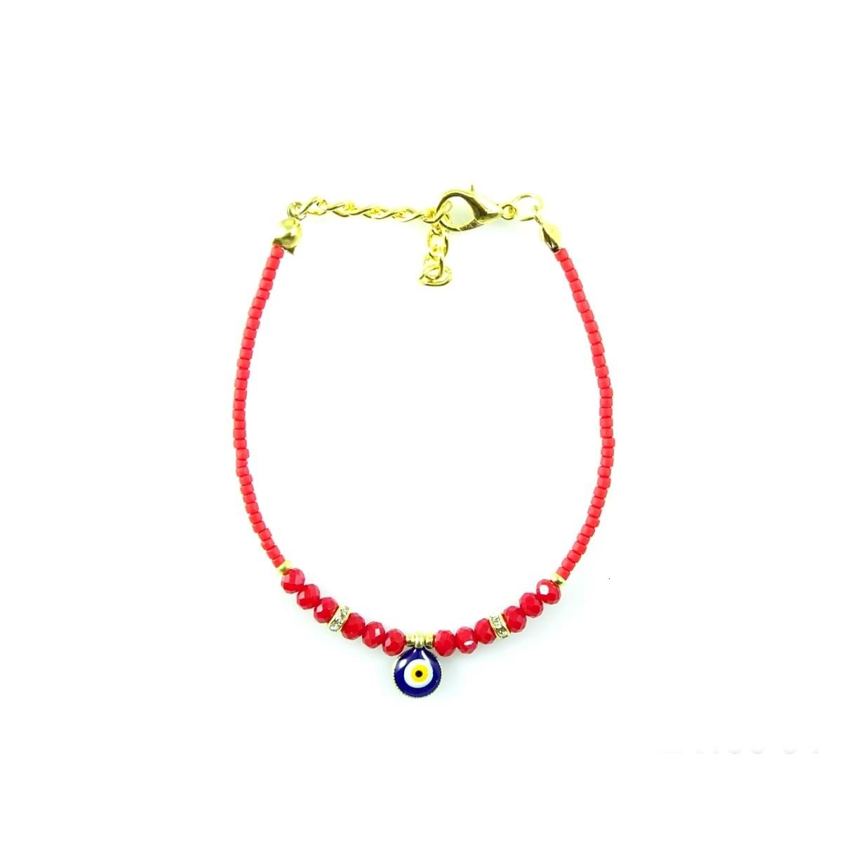 Crystal Afghan Beads Bracelet with Small Evil Eye Pendant (12 Pack)