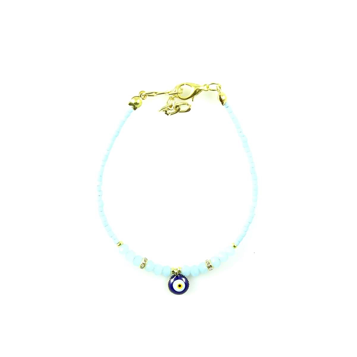 Crystal Afghan Beads Bracelet with Small Evil Eye Pendant (12 Pack)