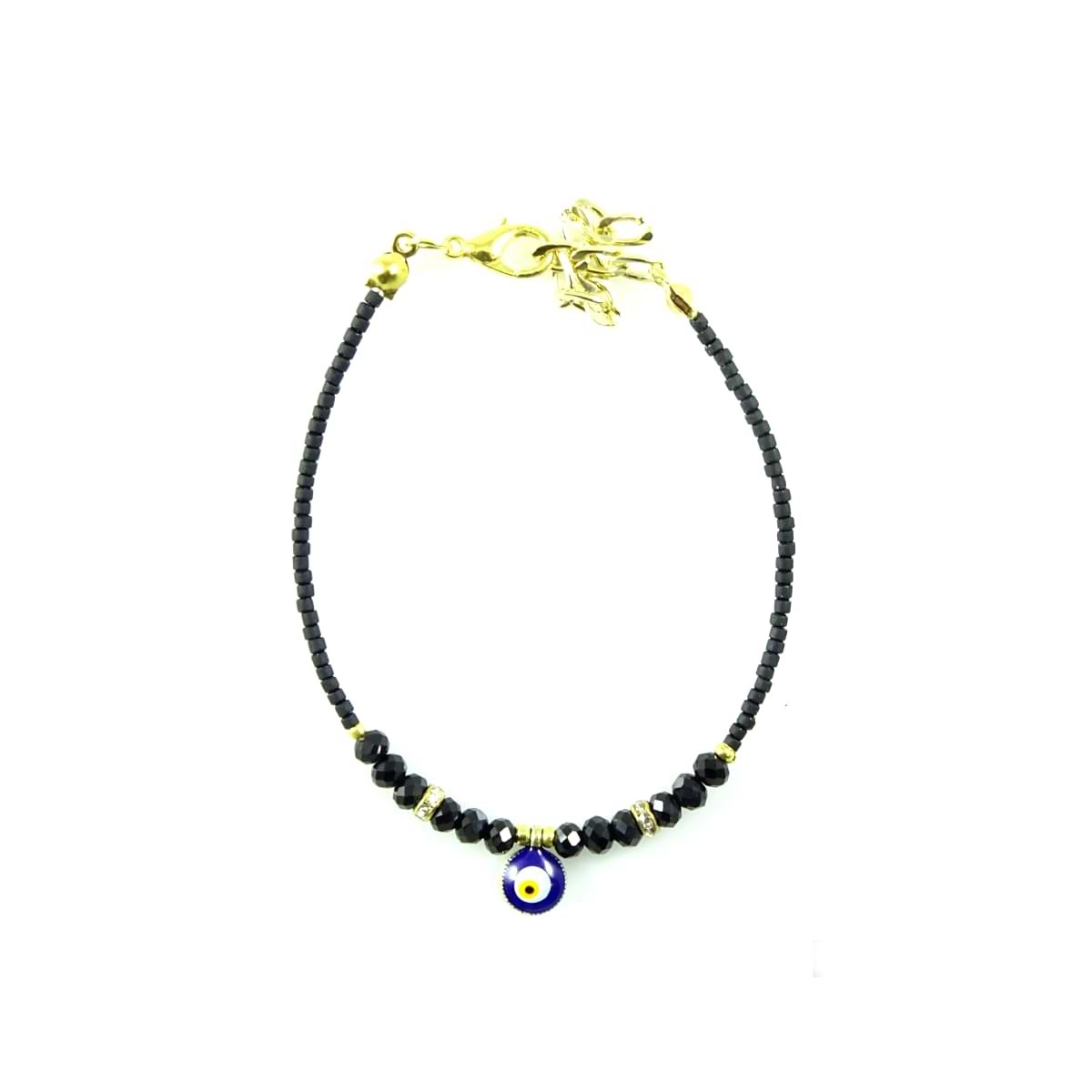 Crystal Afghan Beads Bracelet with Small Evil Eye Pendant (12 Pack)
