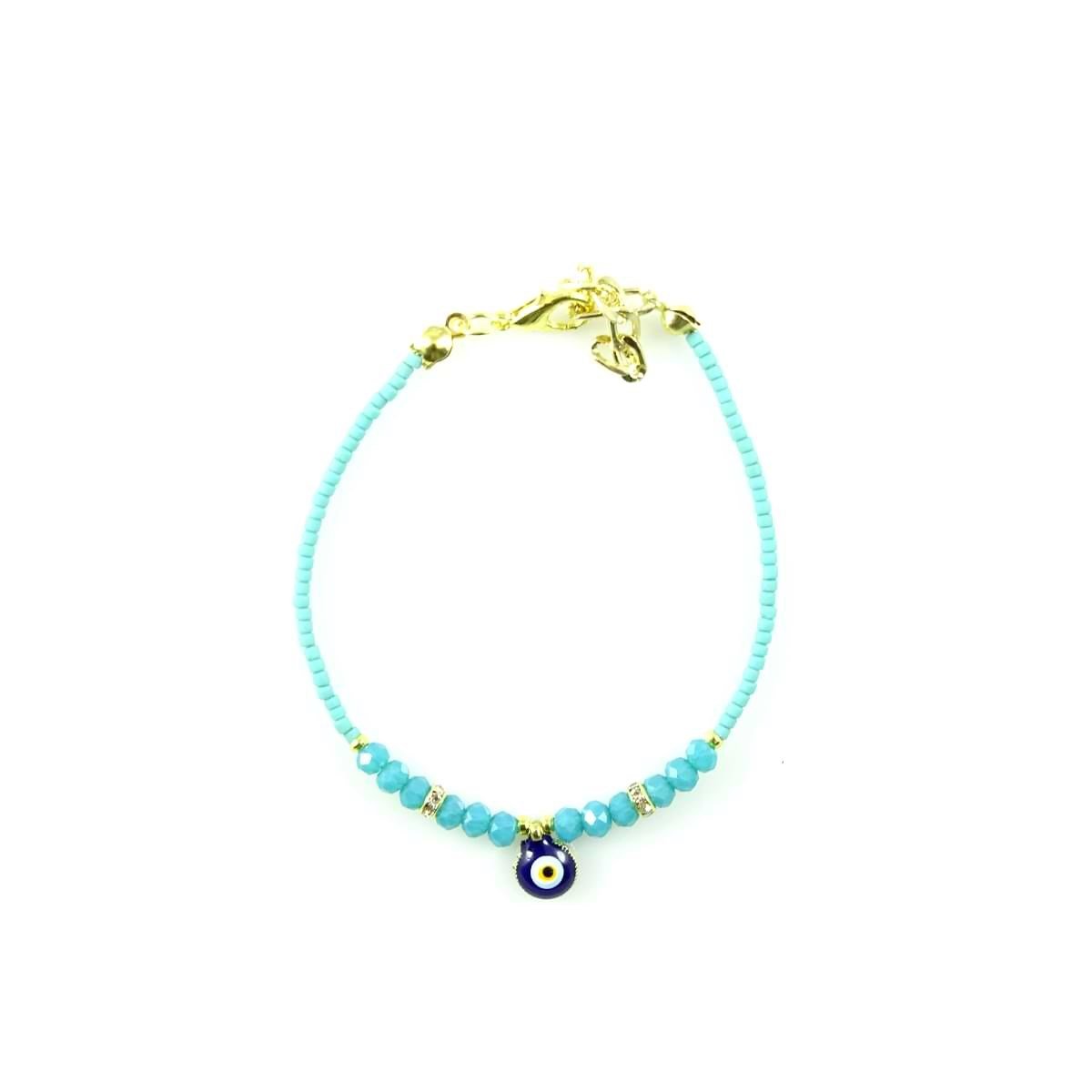 Crystal Afghan Beads Bracelet with Small Evil Eye Pendant (12 Pack)