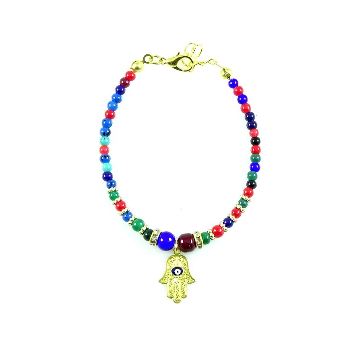 : Colorful Pearl Beads Bracelet With Hand of Fatima Symbol (12 Pack)