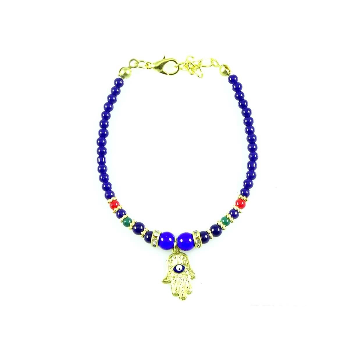 : Colorful Pearl Beads Bracelet With Hand of Fatima Symbol (12 Pack)