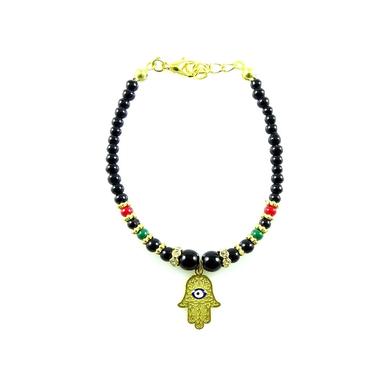 : Colorful Pearl Beads Bracelet With Hand of Fatima Symbol (12 Pack)