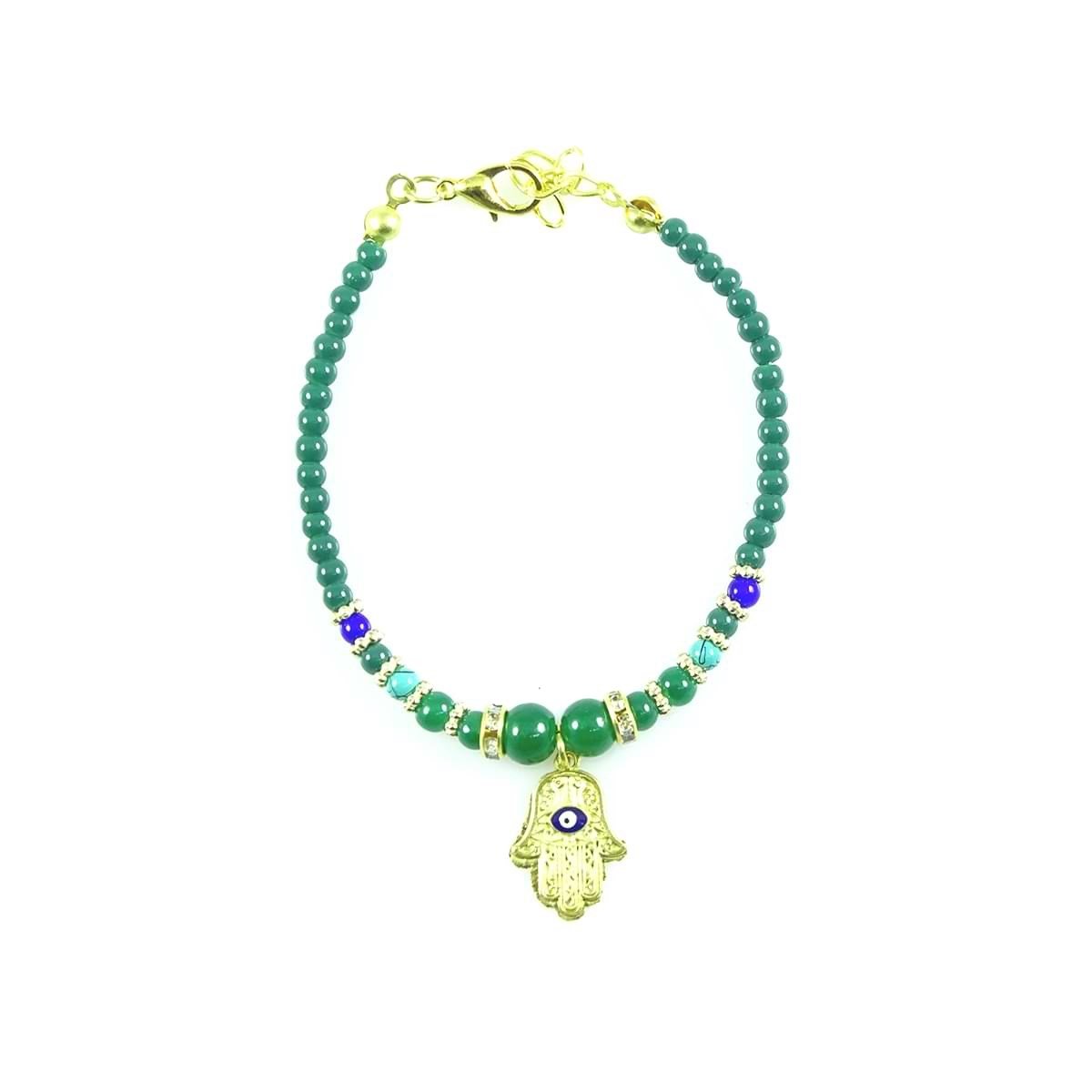 : Colorful Pearl Beads Bracelet With Hand of Fatima Symbol (12 Pack)