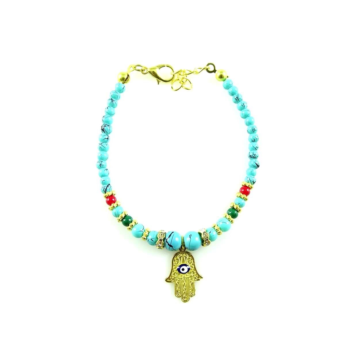 : Colorful Pearl Beads Bracelet With Hand of Fatima Symbol (12 Pack)
