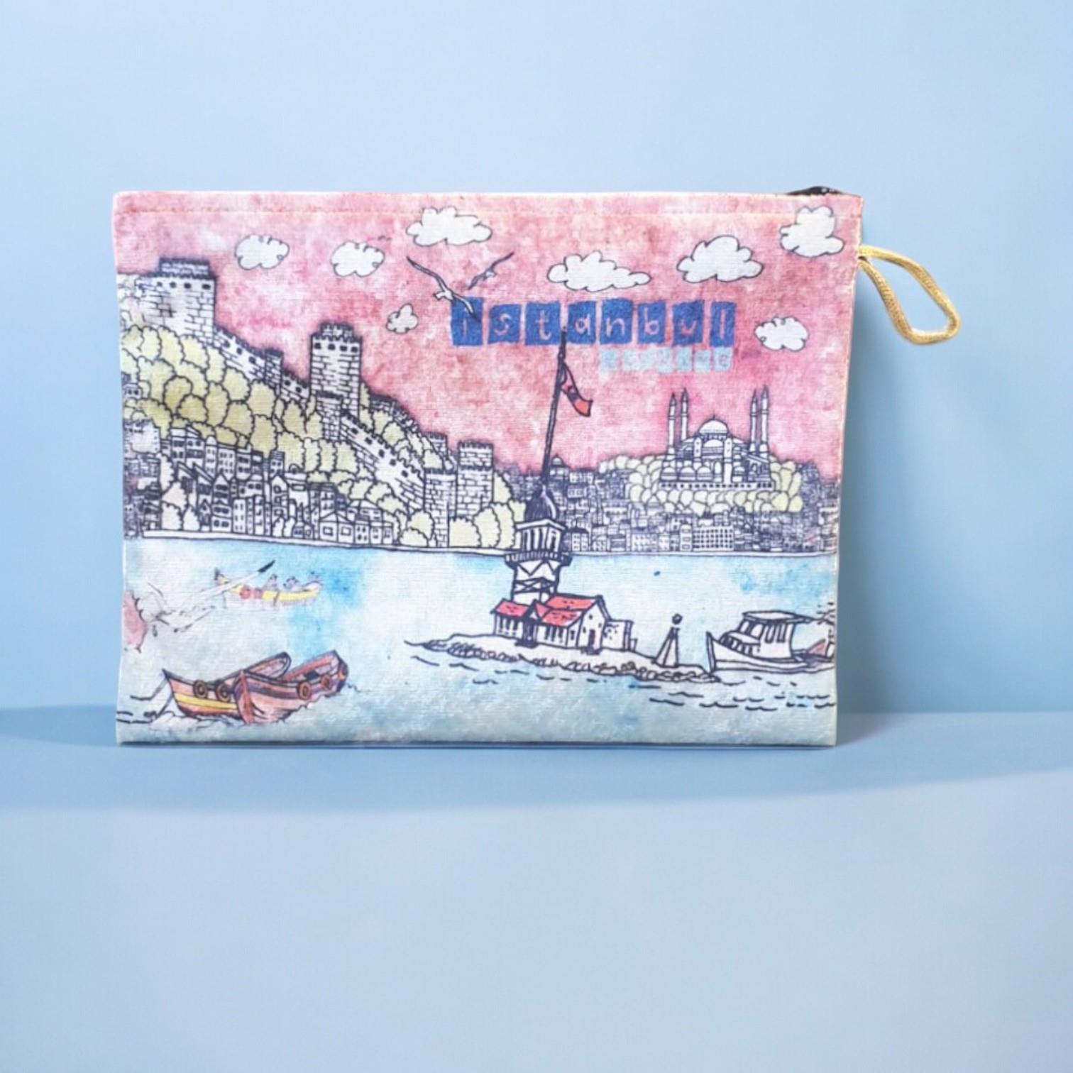 30x22,5 Cm İstanbul  Desenli (Desen Seçenekli) Kadife Cüzdan