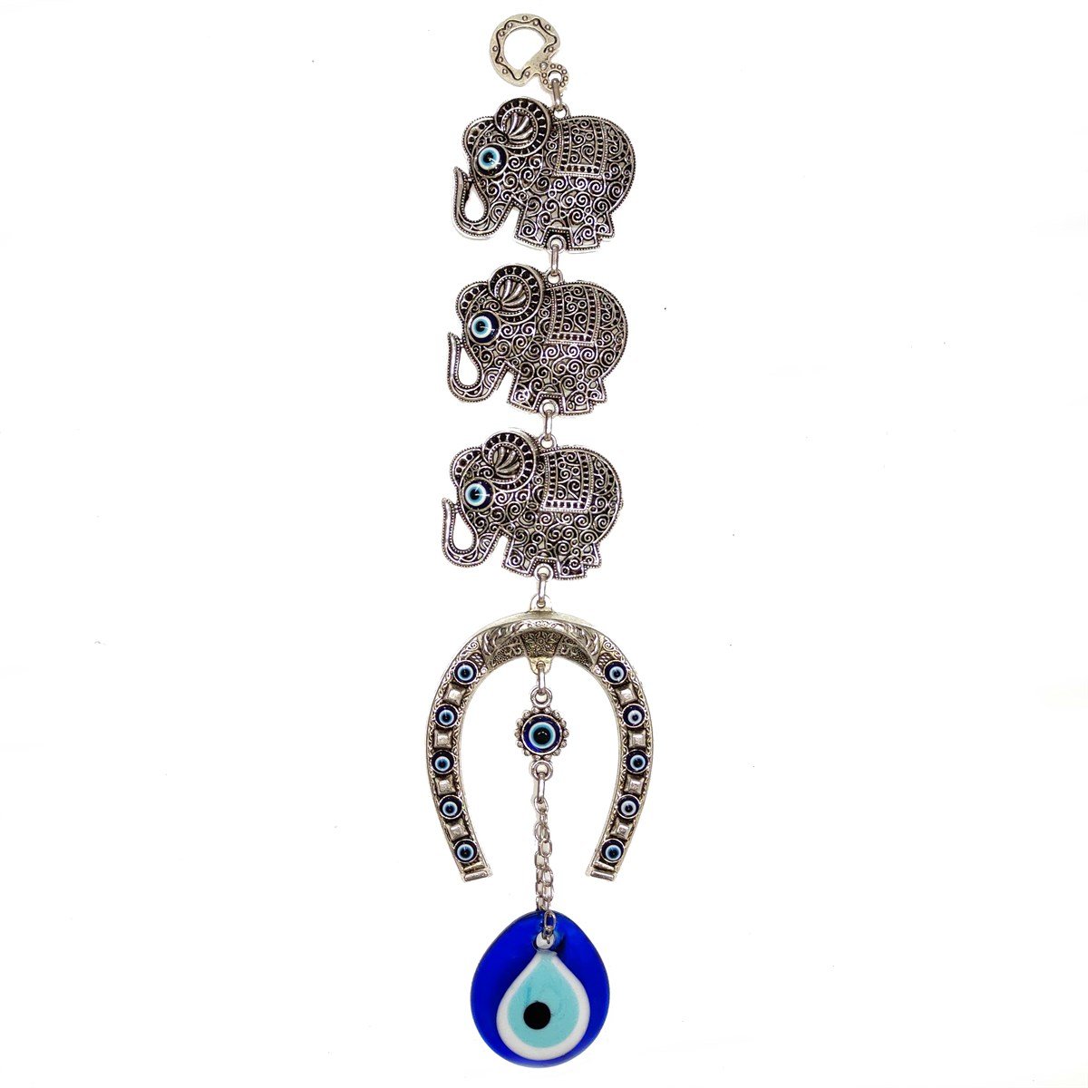 7X32cm Metal Wall Decoration with Triple Elephants and Horseshoe No:2