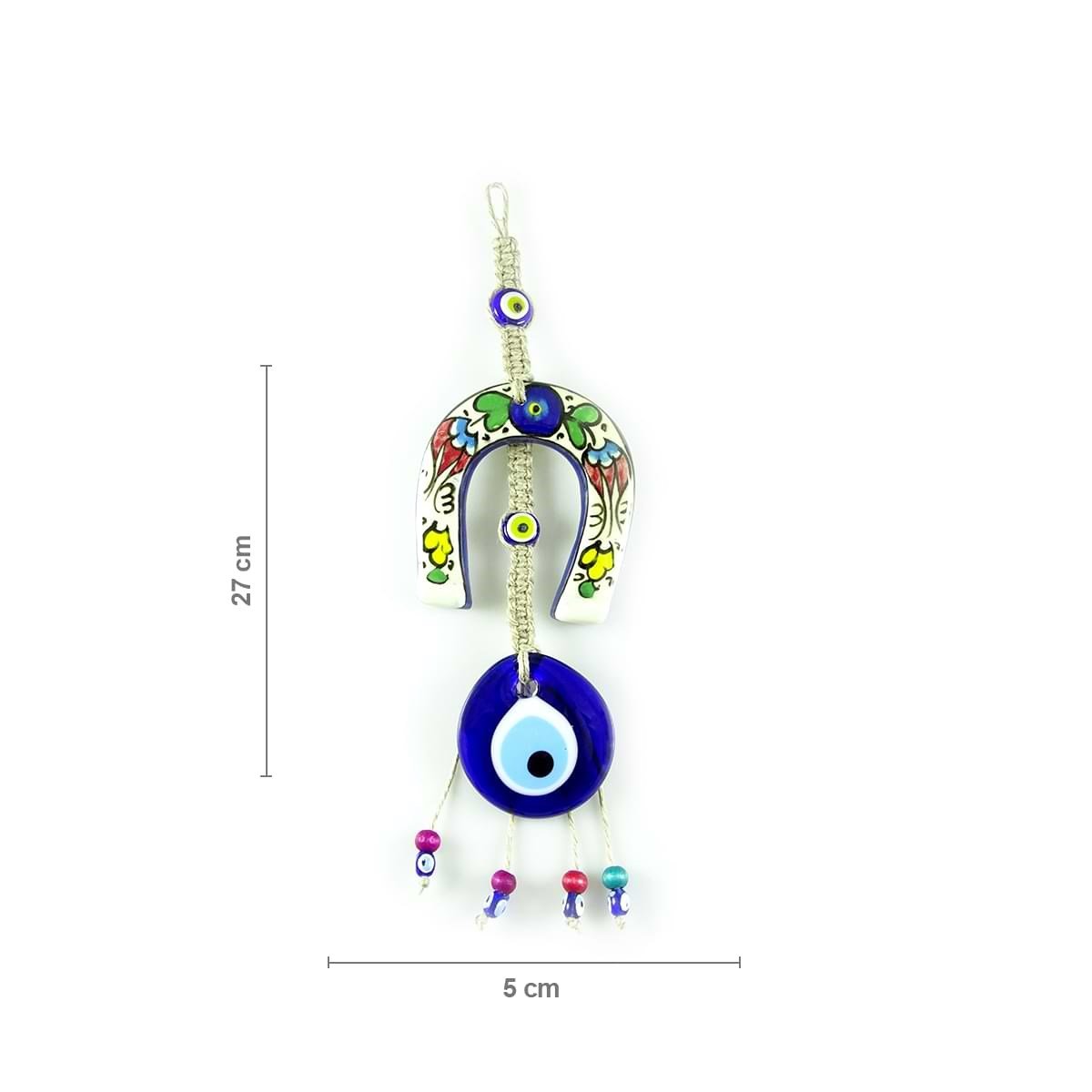 Natural Braid Rope Evil Eye Wall Decoration with Ceramic Figure