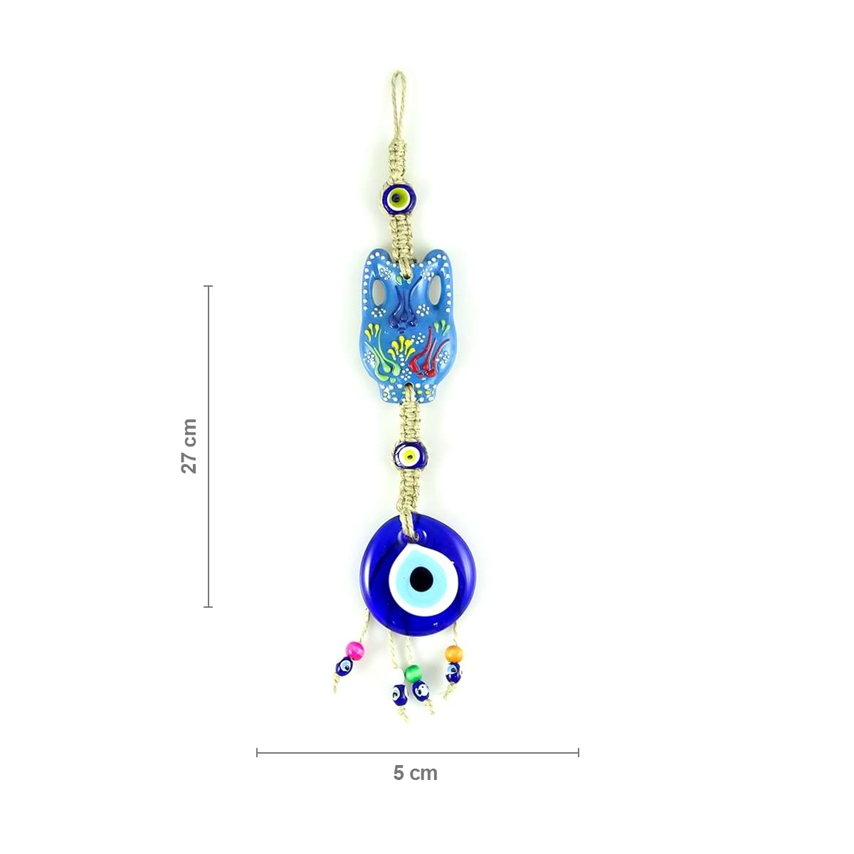 Natural Braid Rope Evil Eye Wall Decoration with Ceramic Figure