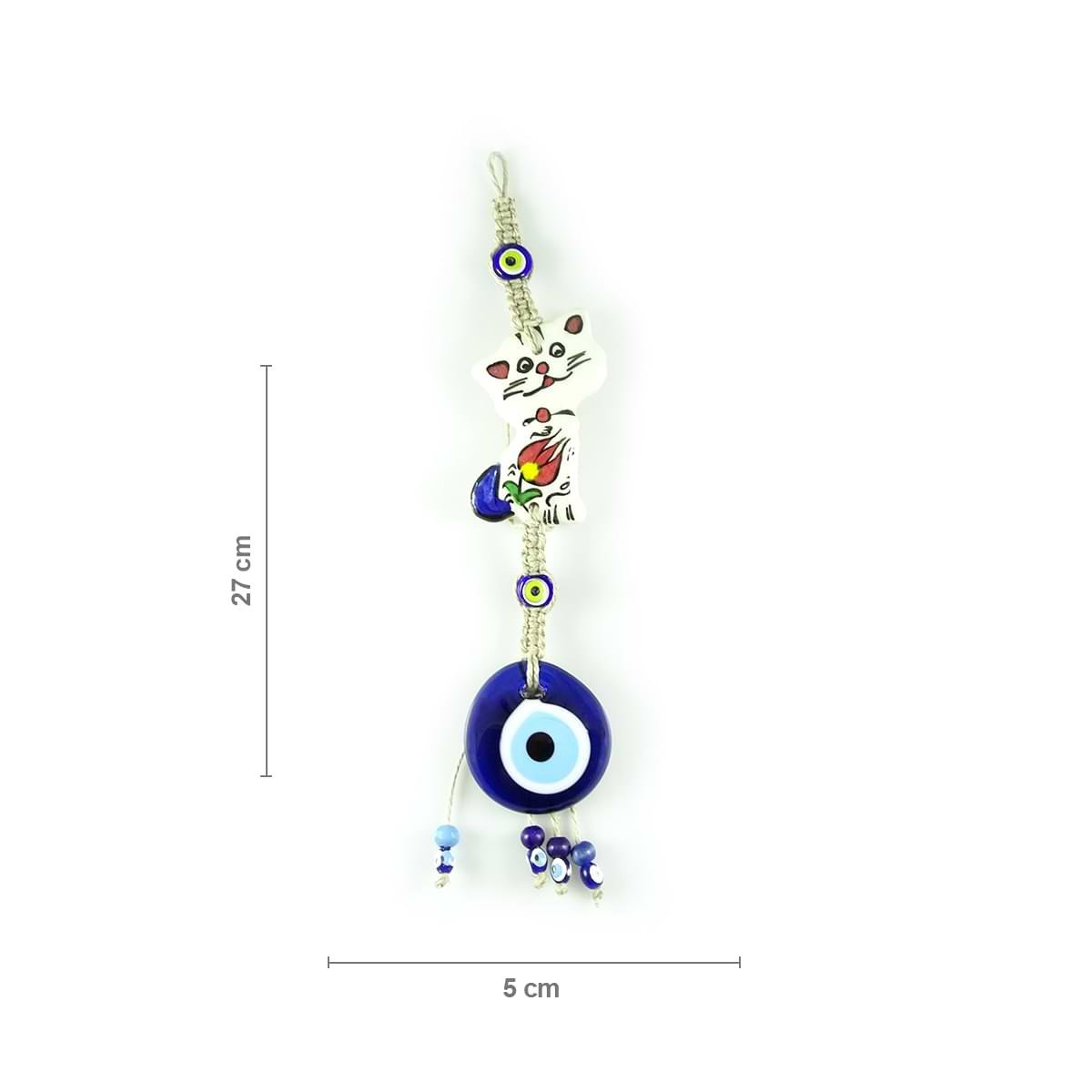 Natural Braid Rope Evil Eye Wall Decoration with Ceramic Figure