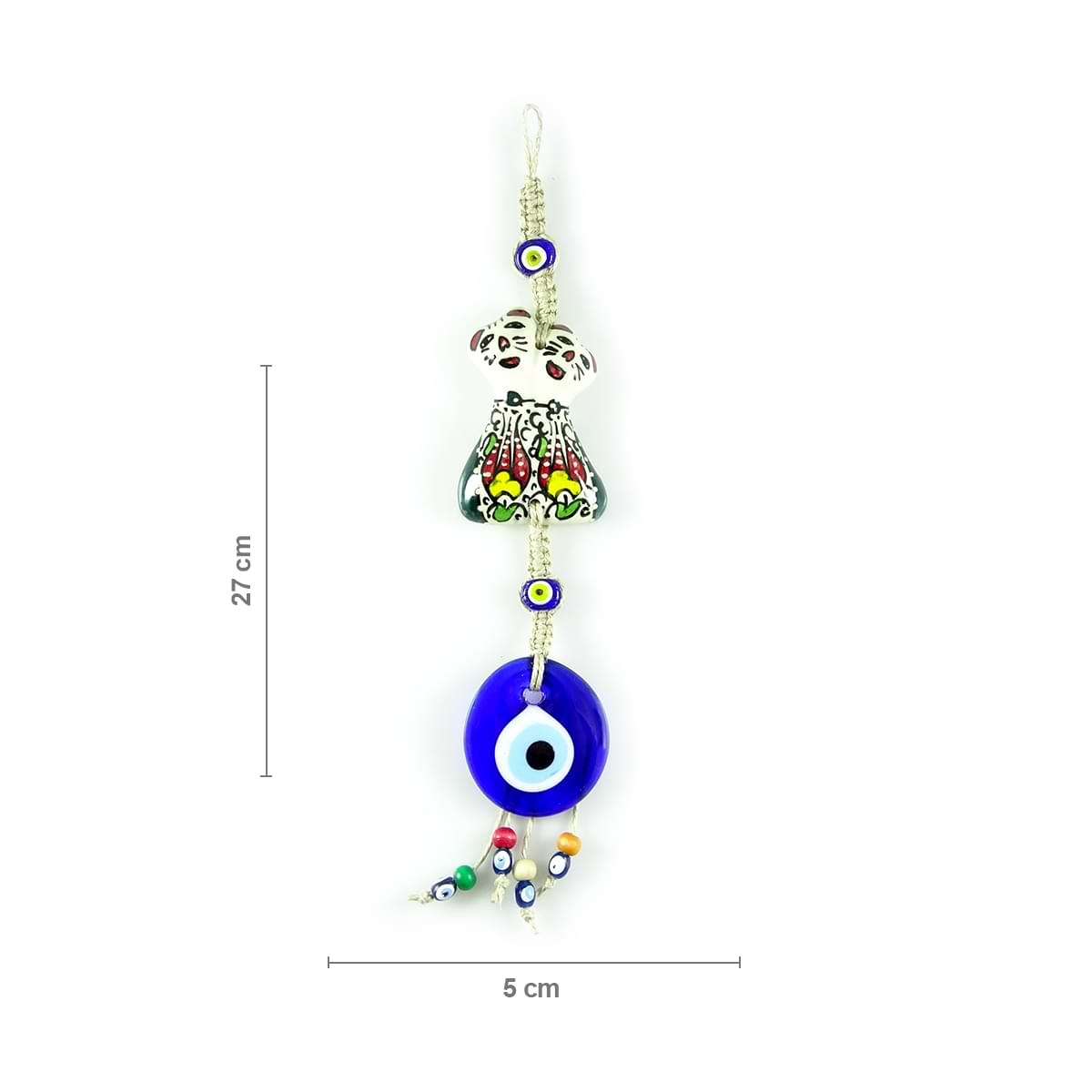 Natural Braid Rope Evil Eye Wall Decoration with Ceramic Figure