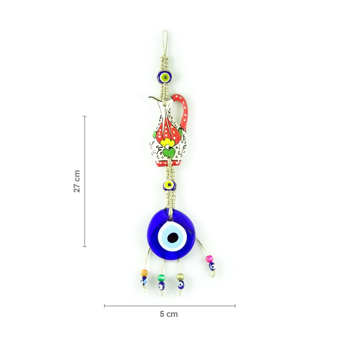 Natural Braid Rope Evil Eye Wall Decoration with Ceramic Figure
