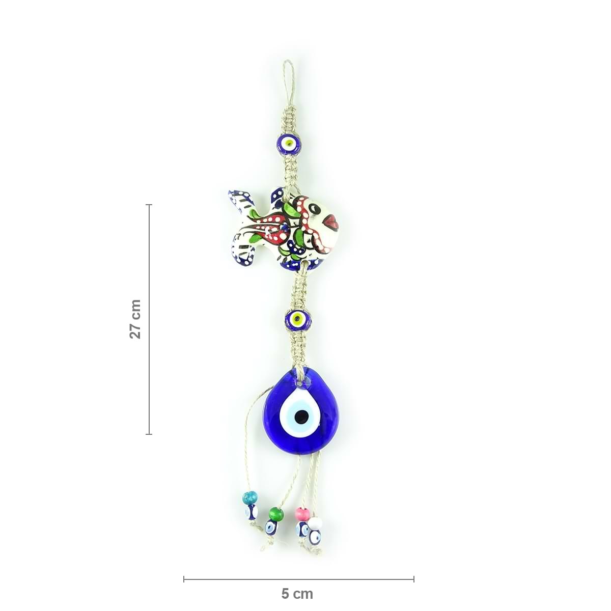 Natural Braid Rope Evil Eye Wall Decoration with Ceramic Figure
