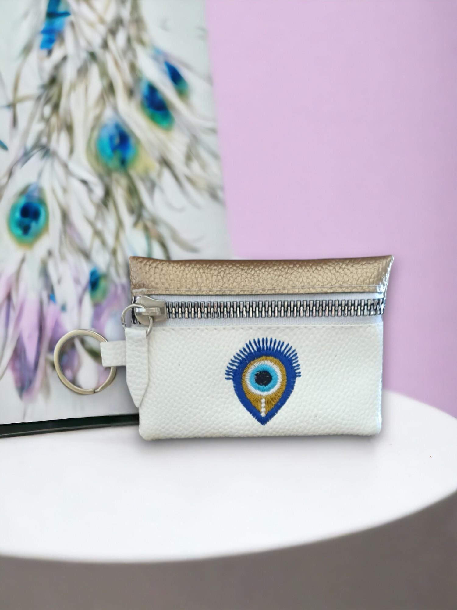 Nazar Desenli  Suni Deri Cüzdan Anahtarlık  (9*6,5Cm)