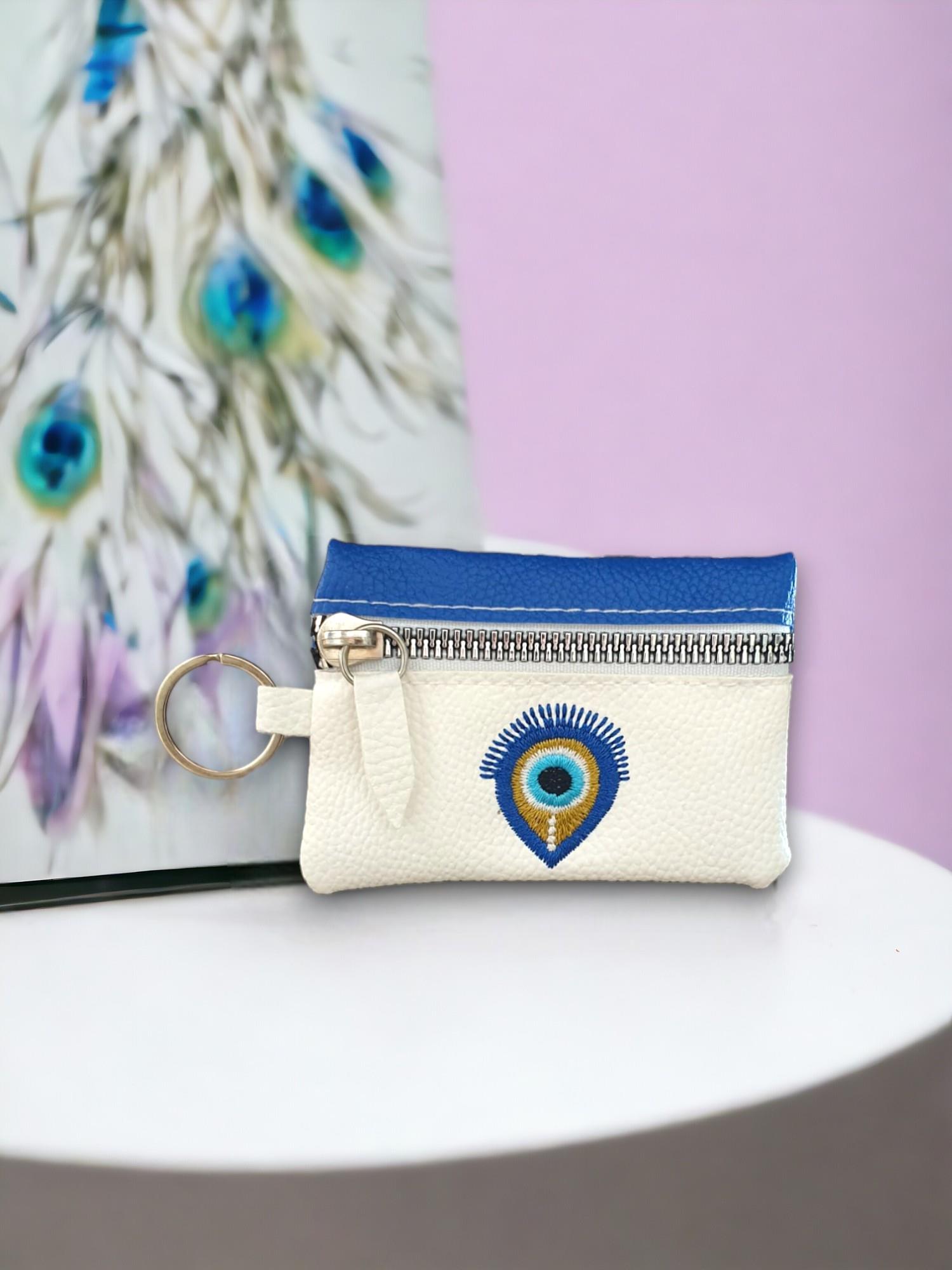 Nazar Desenli  Suni Deri Cüzdan Anahtarlık  (9*6,5Cm)