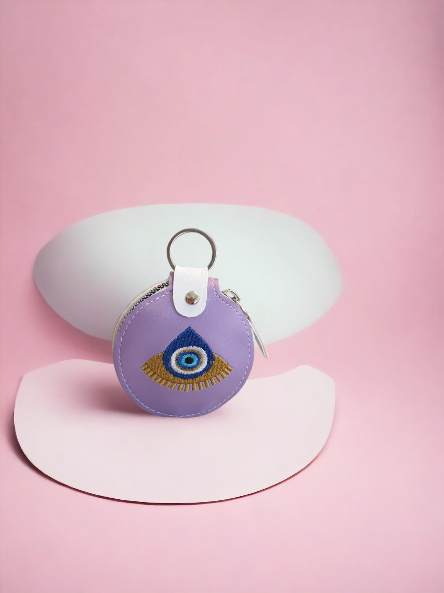 Nazar Desenli  Suni Deri Yuvarlak Cüzdan Anahtarlık  (7Cm)