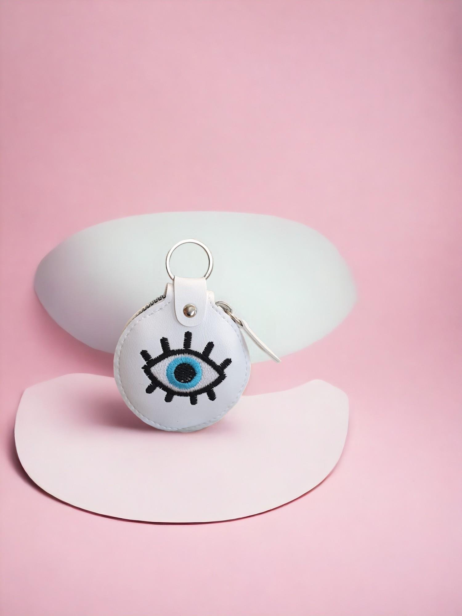 Nazar Desenli  Suni Deri Yuvarlak Cüzdan Anahtarlık  (7Cm)