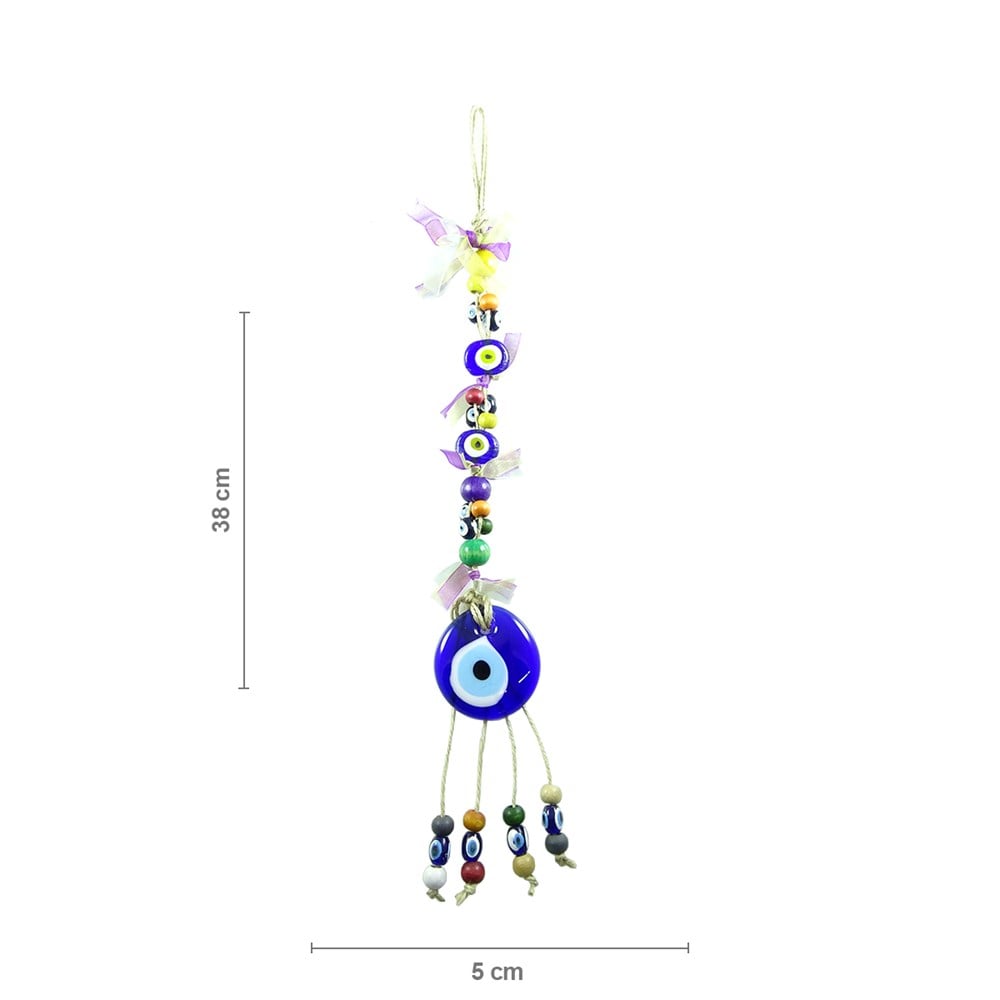 Glass Evil Eye Wall Decoration with Colorful Ribbons and Beads