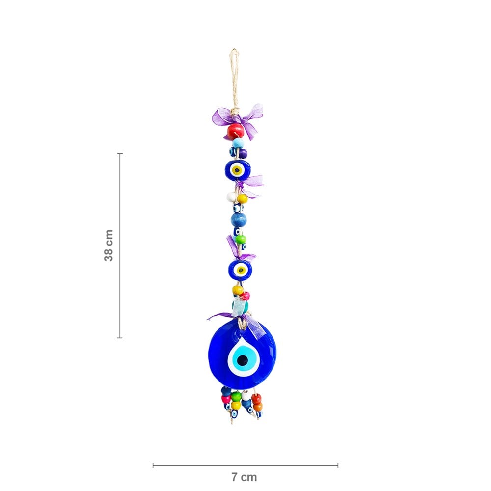 Glass Evil Eye Wall Decoration with Colorful Ribbons and Beads