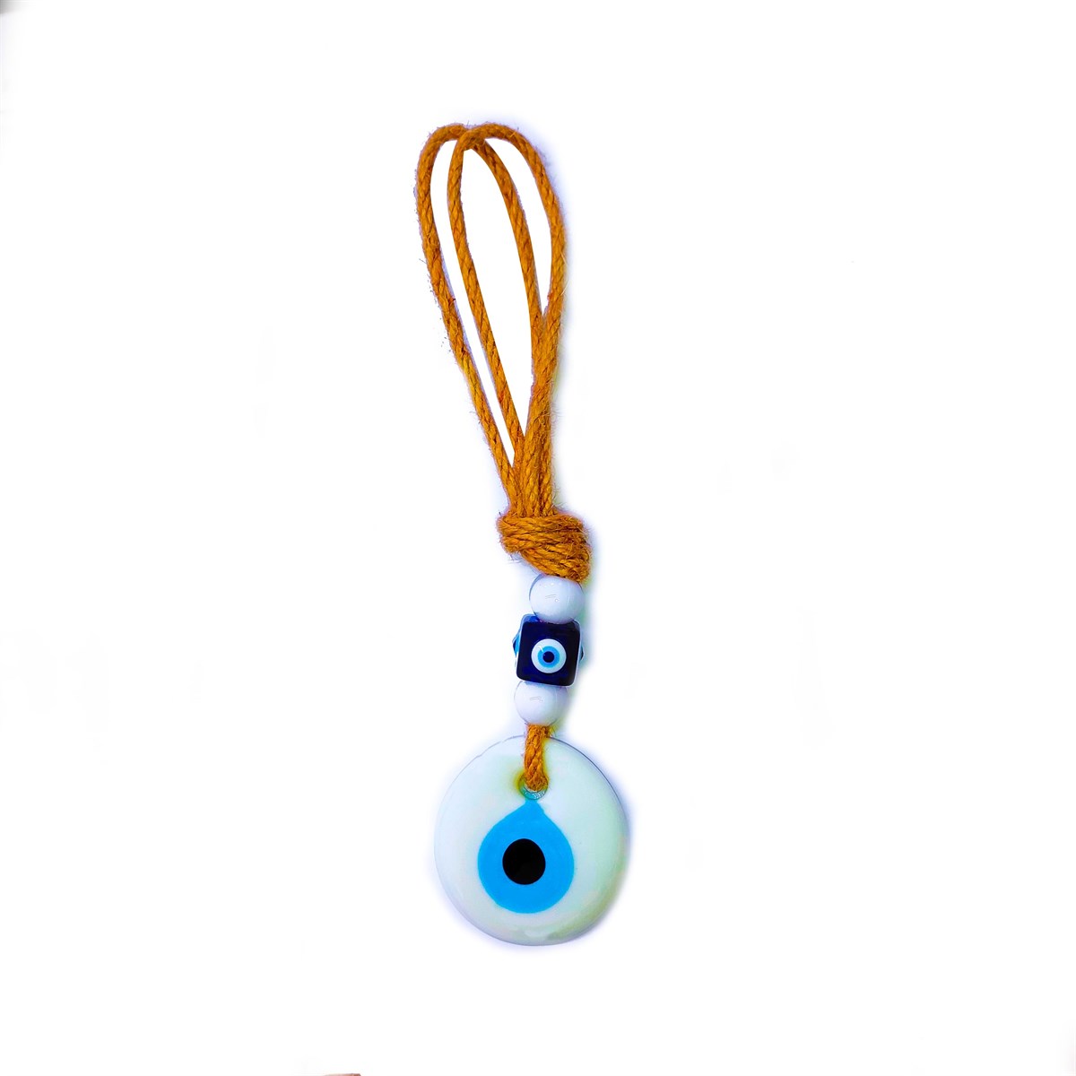 Natural Rope Glass Evil Eye in Turquoise and White Colors