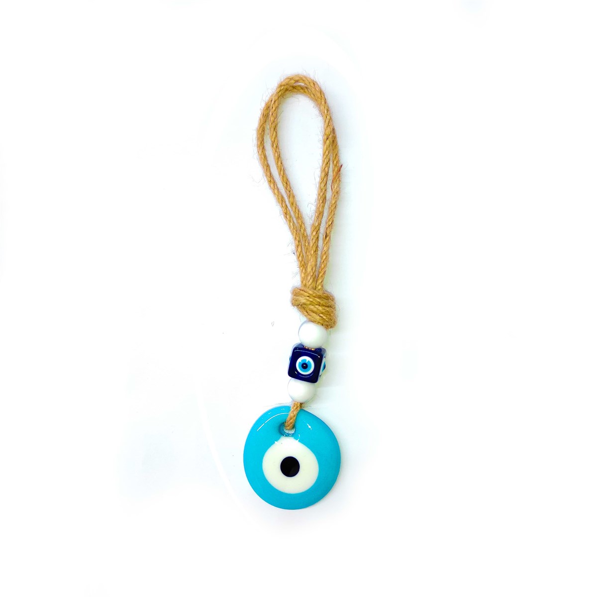 Natural Rope Glass Evil Eye in Turquoise and White Colors