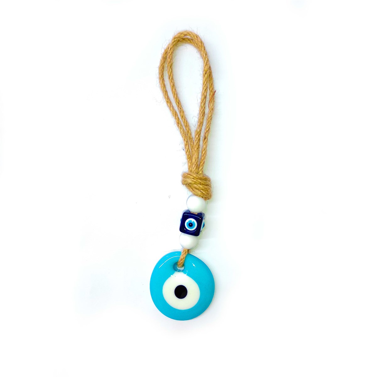Natural Rope Glass Evil Eye in Turquoise and White Colors