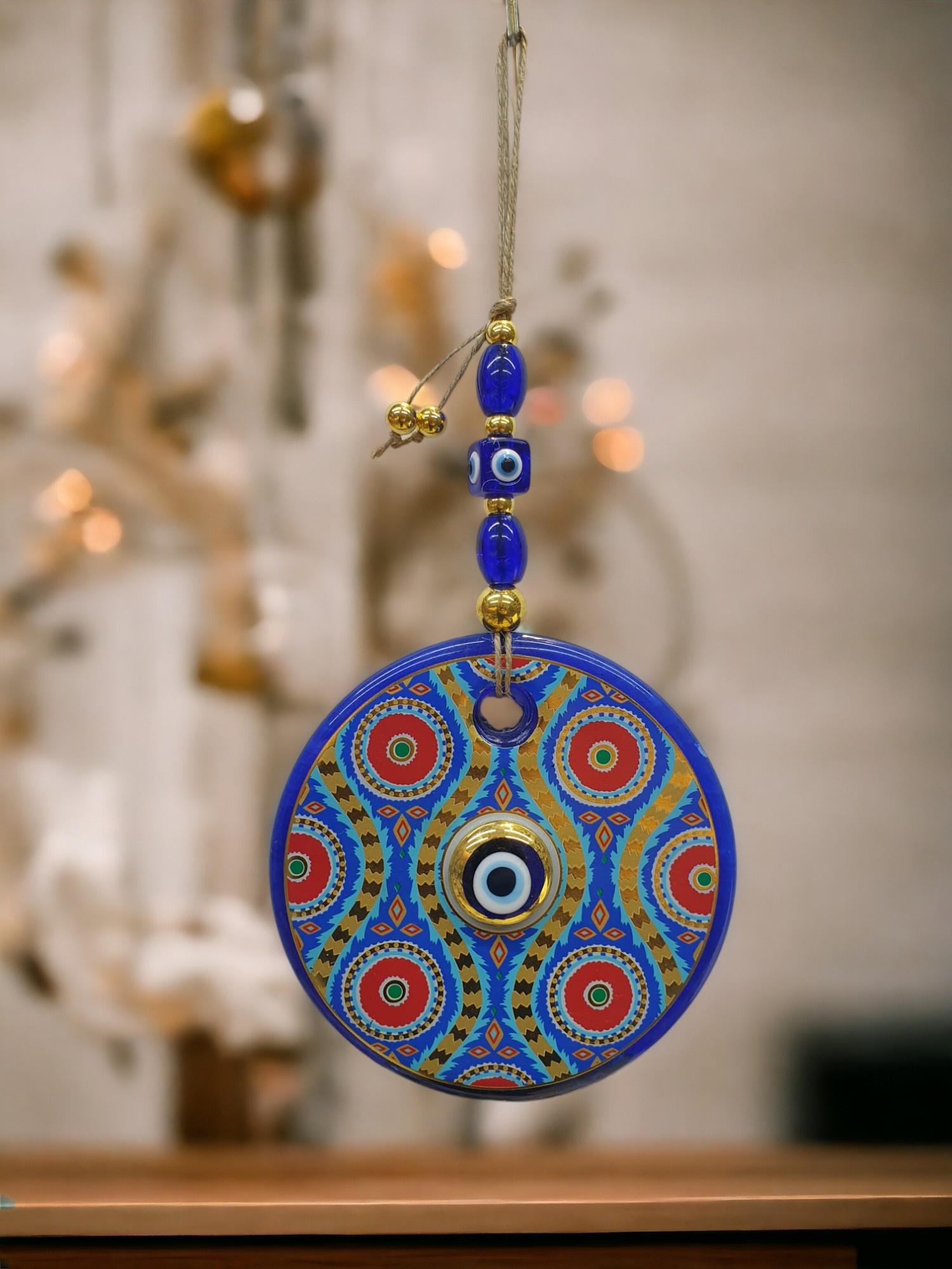 Yaldızlı Baskılı Mavi Cam Duvar Süsü