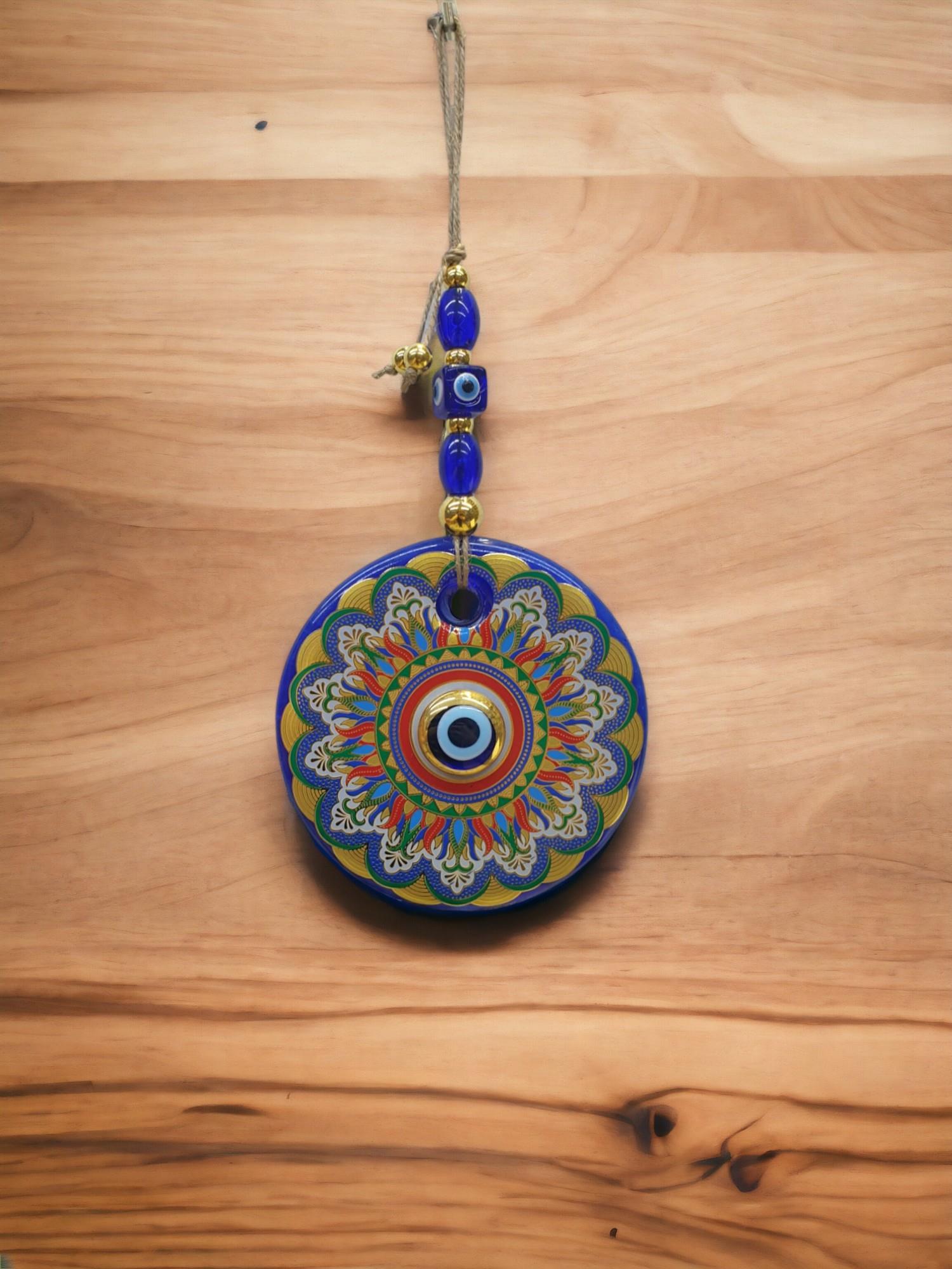 Yaldızlı Baskılı Mavi Cam Duvar Süsü