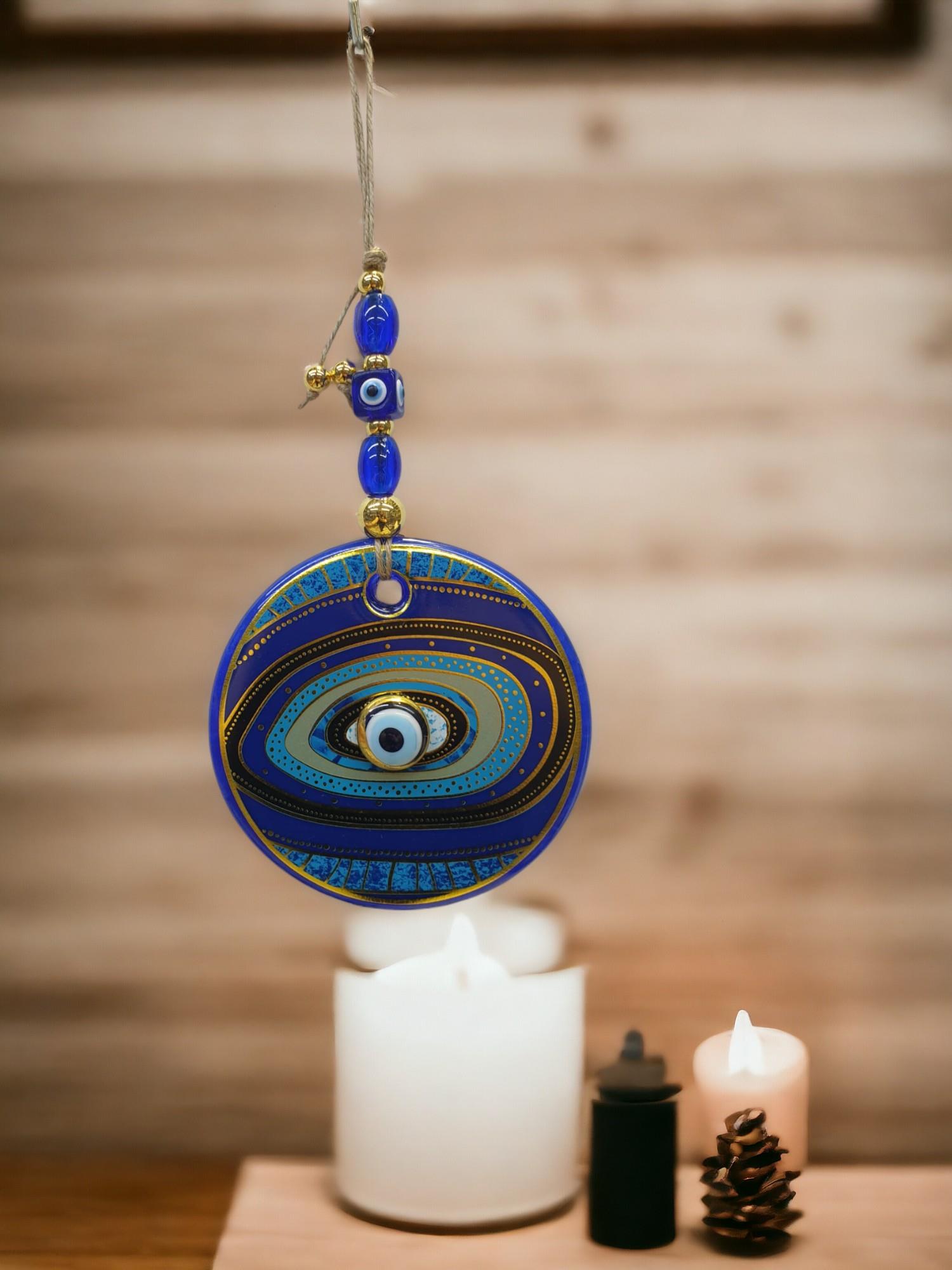 Yaldızlı Baskılı Mavi Cam Duvar Süsü