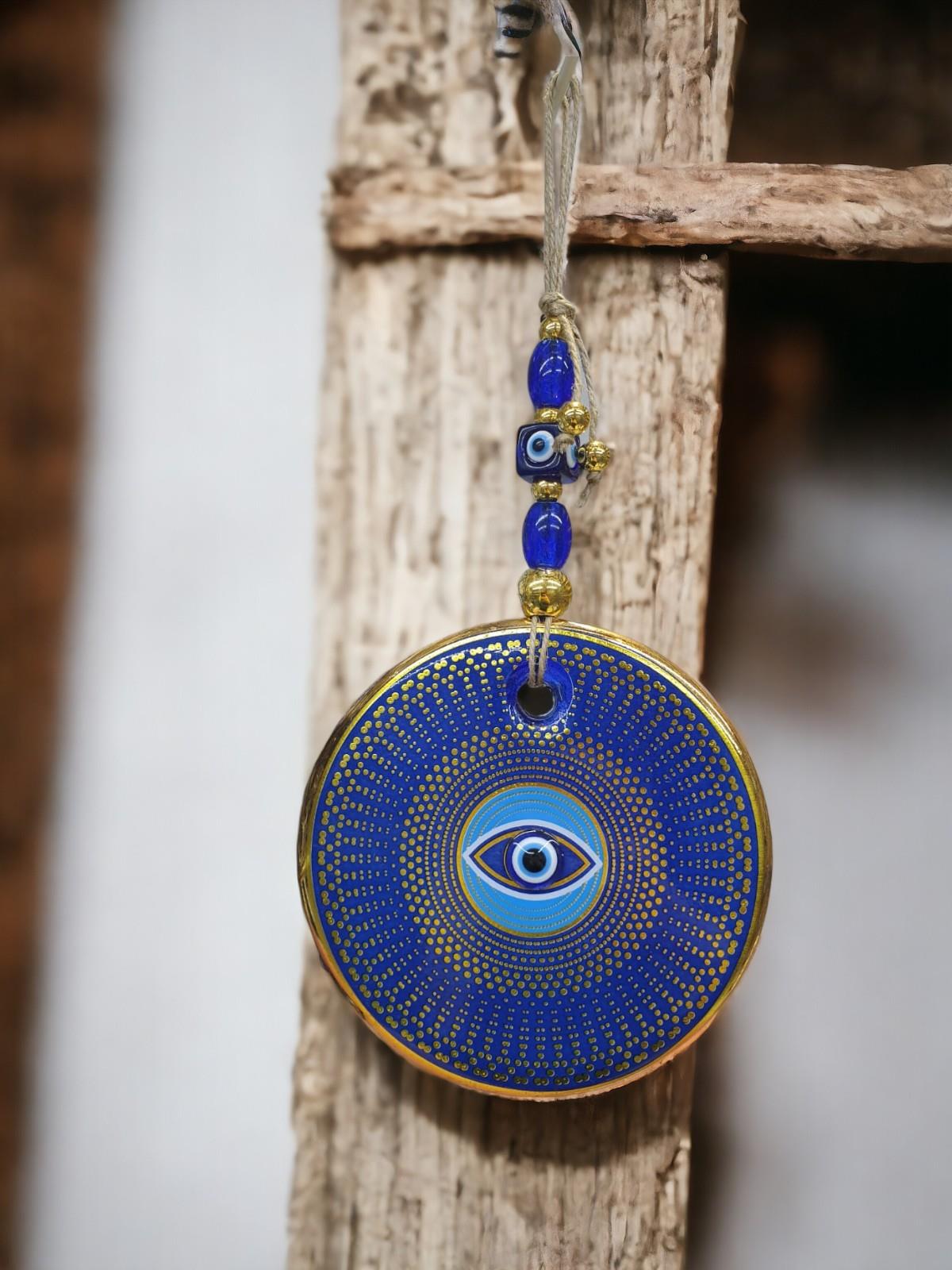 Yaldızlı Baskılı Mavi Cam Duvar Süsü