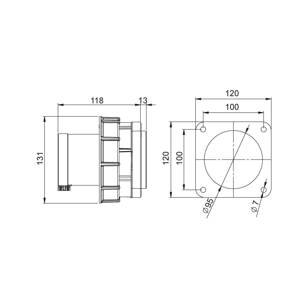Mete EnerjiMete 4X125A. IP67 Makine Fişi Düz 3P+E